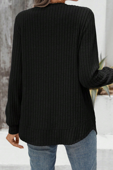 MY DREAM LIFE | Texture Rounded Hem Ribbed Knit Pullover | S-XL