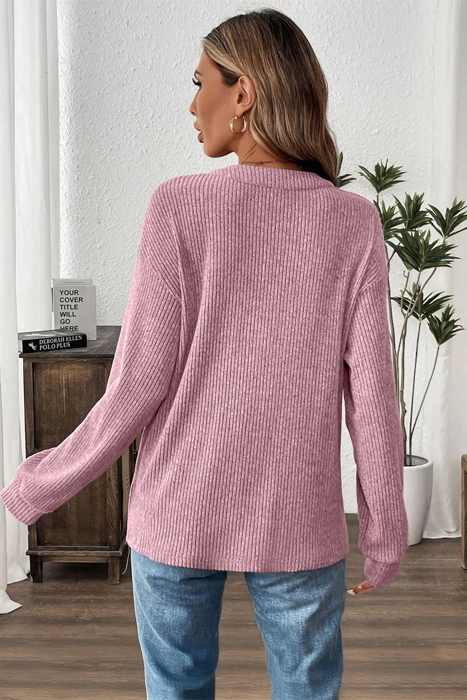 MY DREAM LIFE | Ribbed  Henley Knit Front Pouch Pocket Top | S-XL