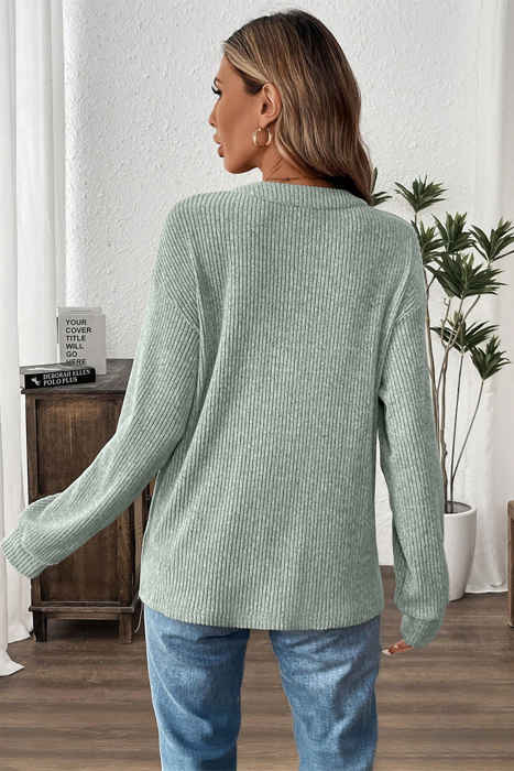 MY DREAM LIFE | Ribbed  Henley Knit Front Pouch Pocket Top | S-XL