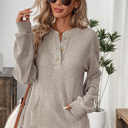  Ribbed  Henley Knit Front Pouch Pocket Top | S-XL