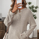  Ribbed  Henley Knit Front Pouch Pocket Top | S-XL