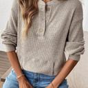  Ribbed  Henley Knit Front Pouch Pocket Top | S-XL