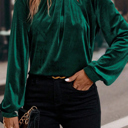  MY DREAM LIFE | Asymmetric Button Keyhole Neck Velvet Blouse | S-XL