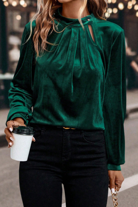 MY DREAM LIFE | Asymmetric Button Keyhole Neck Velvet Blouse | S-XL