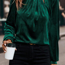  MY DREAM LIFE | Asymmetric Button Keyhole Neck Velvet Blouse | S-XL