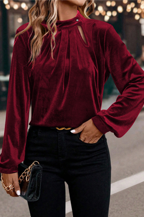 MY DREAM LIFE | Asymmetric Button Keyhole Neck Velvet Blouse | S-XL