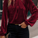  MY DREAM LIFE | Asymmetric Button Keyhole Neck Velvet Blouse | S-XL