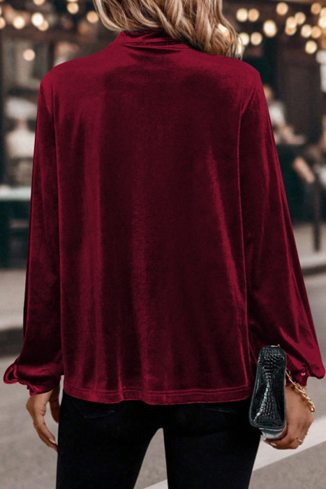 MY DREAM LIFE | Asymmetric Button Keyhole Neck Velvet Blouse | S-XL