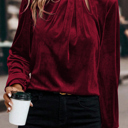  MY DREAM LIFE | Asymmetric Button Keyhole Neck Velvet Blouse | S-XL
