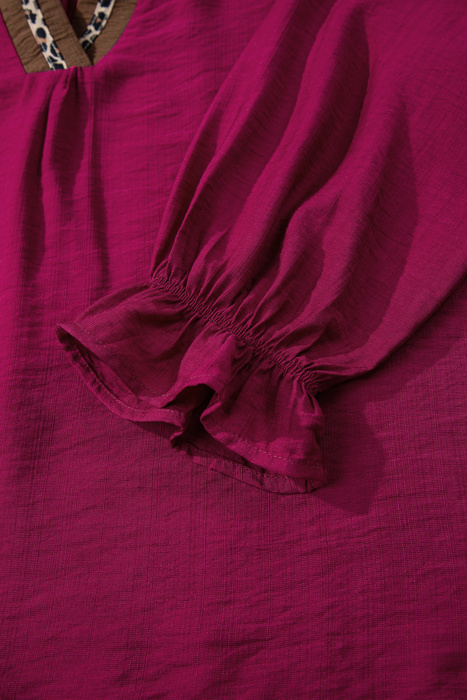 Wild Grace Leopard Trim Blouse | S-XL