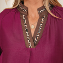  Wild Grace Leopard Trim Blouse | S-XL