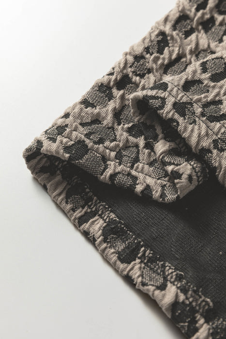 Textured Leopard Print Crew Neck Short Sleeve Top | S-XL