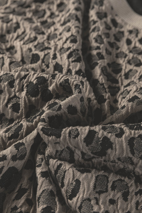 Textured Leopard Print Crew Neck Short Sleeve Top | S-XL