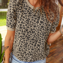  Textured Leopard Print Crew Neck Short Sleeve Top | S-XL