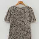  Textured Leopard Print Crew Neck Short Sleeve Top | S-XL