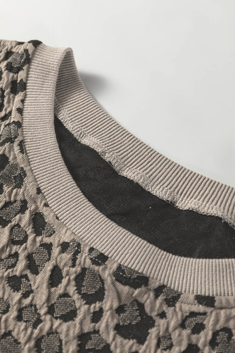 Textured Leopard Print Crew Neck Short Sleeve Top | S-XL
