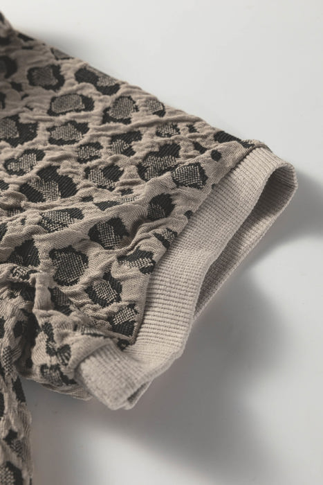 Textured Leopard Print Crew Neck Short Sleeve Top | S-XL