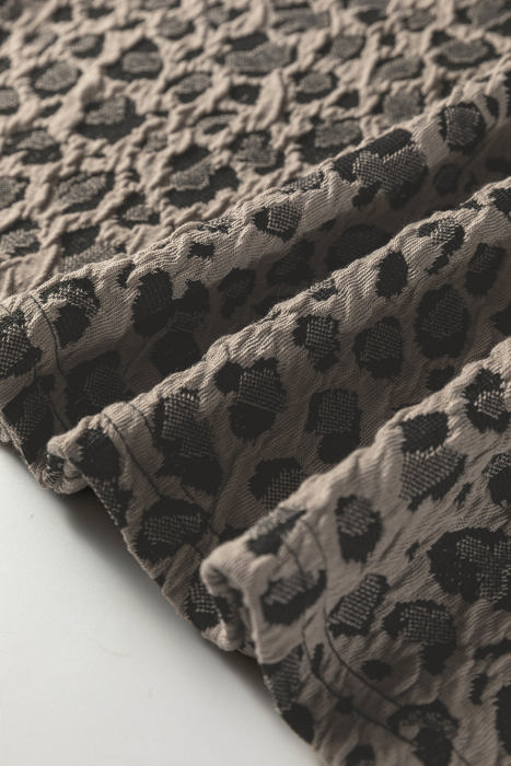 Textured Leopard Print Crew Neck Short Sleeve Top | S-XL