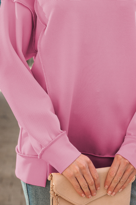 Ribbed Exposed Seam Detail Drop Shoulder Baggy Pullover |  S-XL