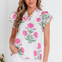  Floral  Print Scallop Trim Blouse | S-XL