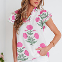  Floral  Print Scallop Trim Blouse | S-XL