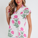  Floral  Print Scallop Trim Blouse | S-XL