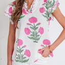  Floral  Print Scallop Trim Blouse | S-XL