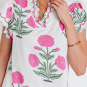  Floral  Print Scallop Trim Blouse | S-XL