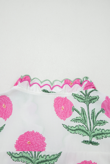 Floral  Print Scallop Trim Blouse | S-XL