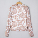  Thumbhole Long Sleeve Floral Print Mesh Top | S-XL