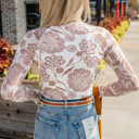  Thumbhole Long Sleeve Floral Print Mesh Top | S-XL