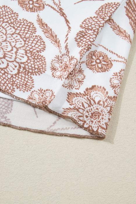 Thumbhole Long Sleeve Floral Print Mesh Top | S-XL