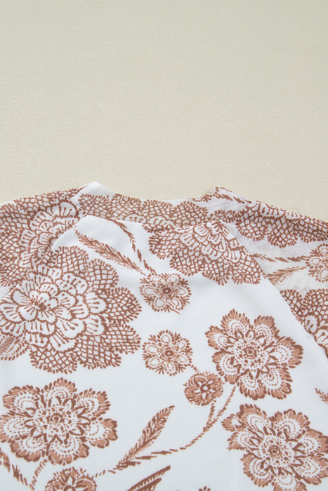 Thumbhole Long Sleeve Floral Print Mesh Top | S-XL