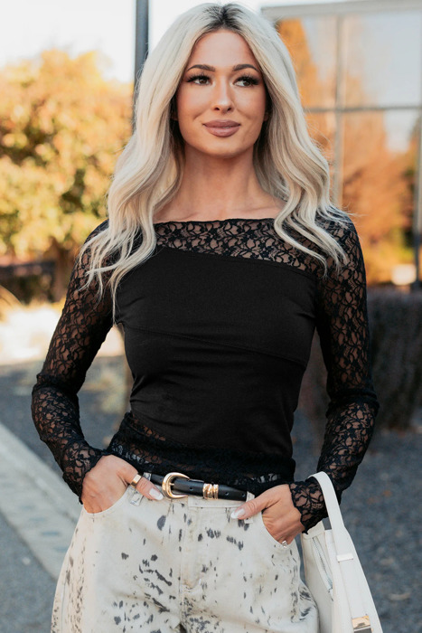 Asymmetric Panels Sheer Floral Lace Top | S-XL