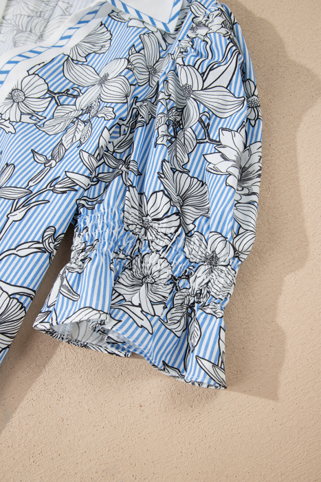 Flora Stripe Polo Blouse | S-XL