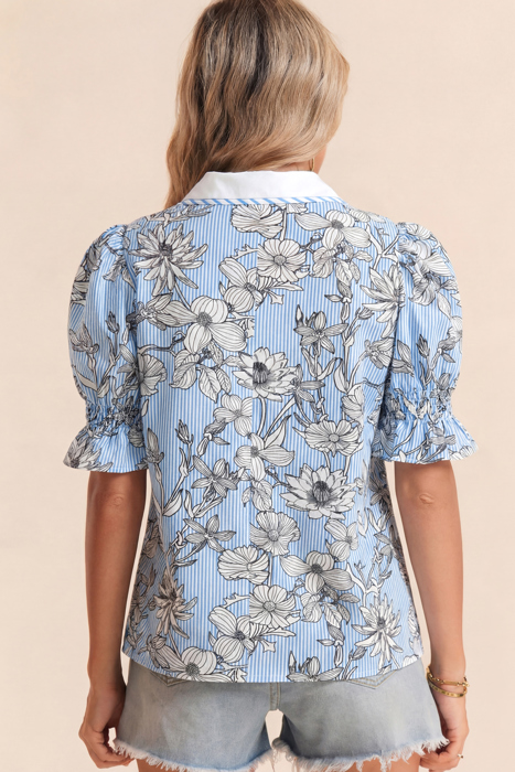 Flora Stripe Polo Blouse | S-XL