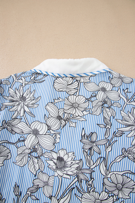 Flora Stripe Polo Blouse | S-XL