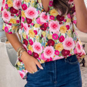  Floral Frilled  Puff Short Sleeve Blouse | S-XL