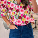  Floral Frilled  Puff Short Sleeve Blouse | S-XL