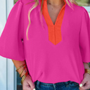  Split Tone Wide-Sleeve Blouse | S-XL