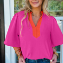  Split Tone Wide-Sleeve Blouse | S-XL