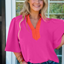 Split Tone Wide-Sleeve Blouse | S-XL