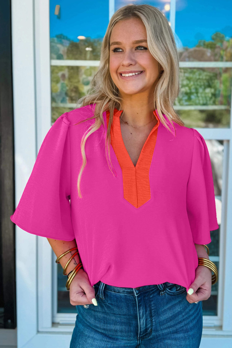 Split Tone Wide-Sleeve Blouse | S-XL