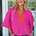  Split Tone Wide-Sleeve Blouse | S-XL