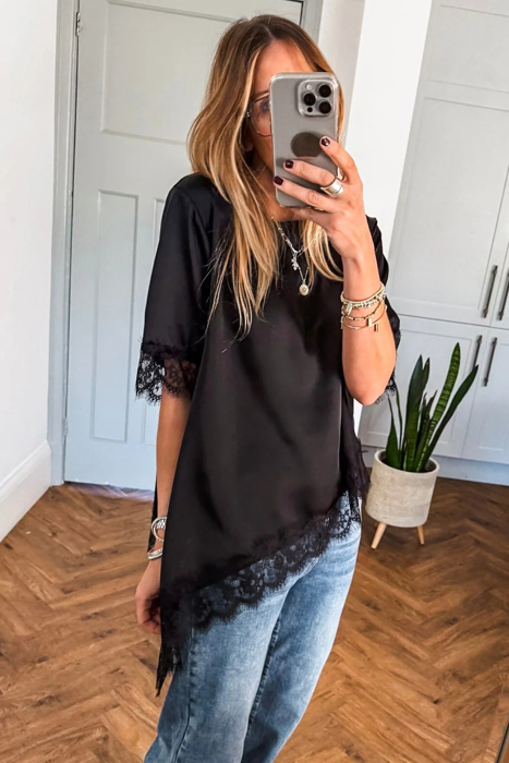 Luxe Asym Lace Satin Top | S-XL