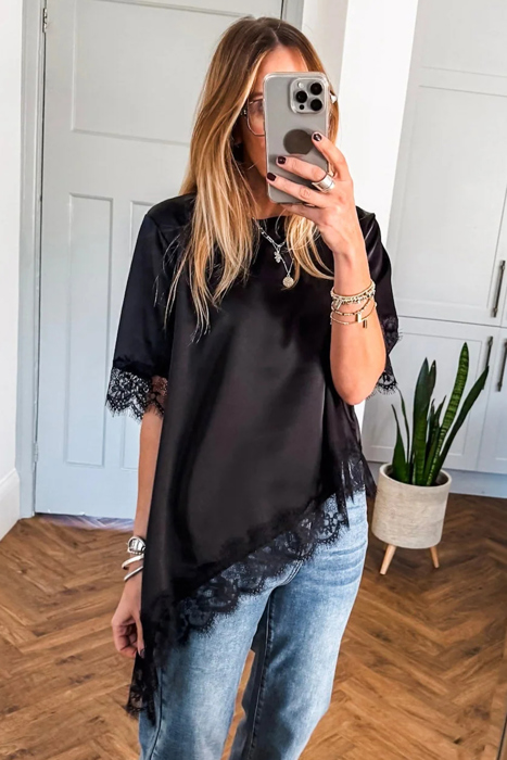 Luxe Asym Lace Satin Top | S-XL