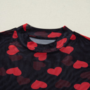  Valentines Heart Printed Sheer Mesh Long Sleeve Top | S-XL