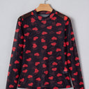  Valentines Heart Printed Sheer Mesh Long Sleeve Top | S-XL