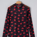  Valentines Heart Printed Sheer Mesh Long Sleeve Top | S-XL