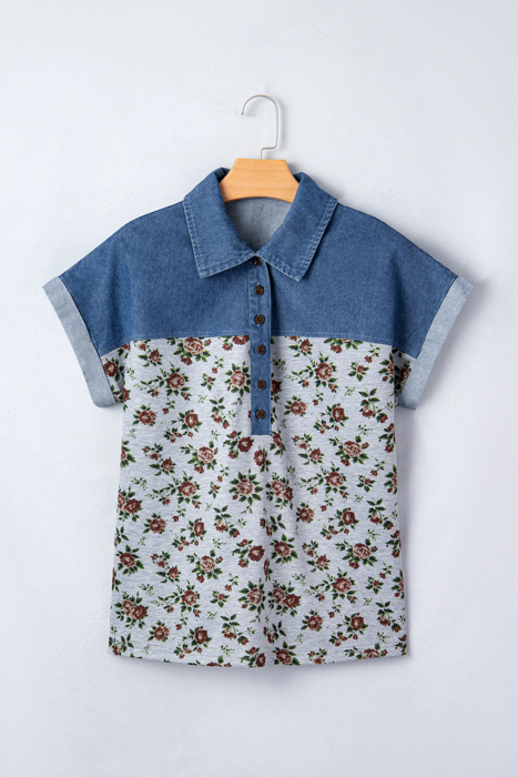 Gorgeous Retro Garden Denim Patchwork Buttoned Collar | S-XL